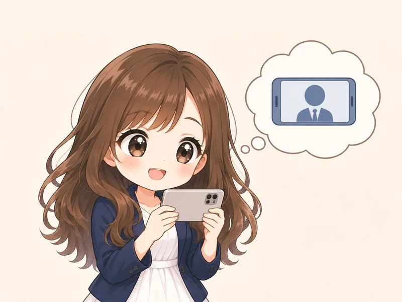 スマホのビデオ通話で面接を受けるスミちゃんのイラスト