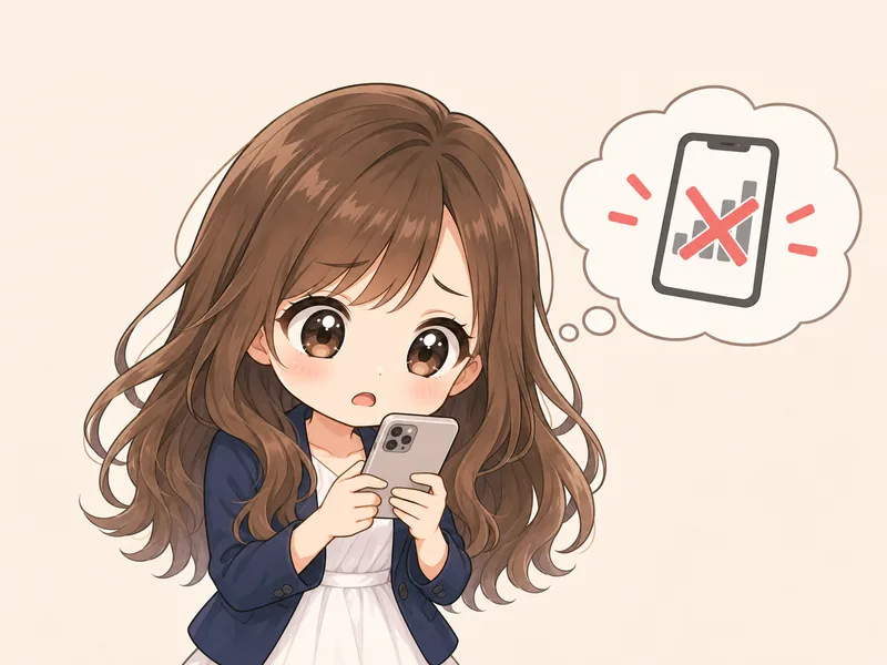 スマホが圏外になって戸惑うスミちゃんのイラスト